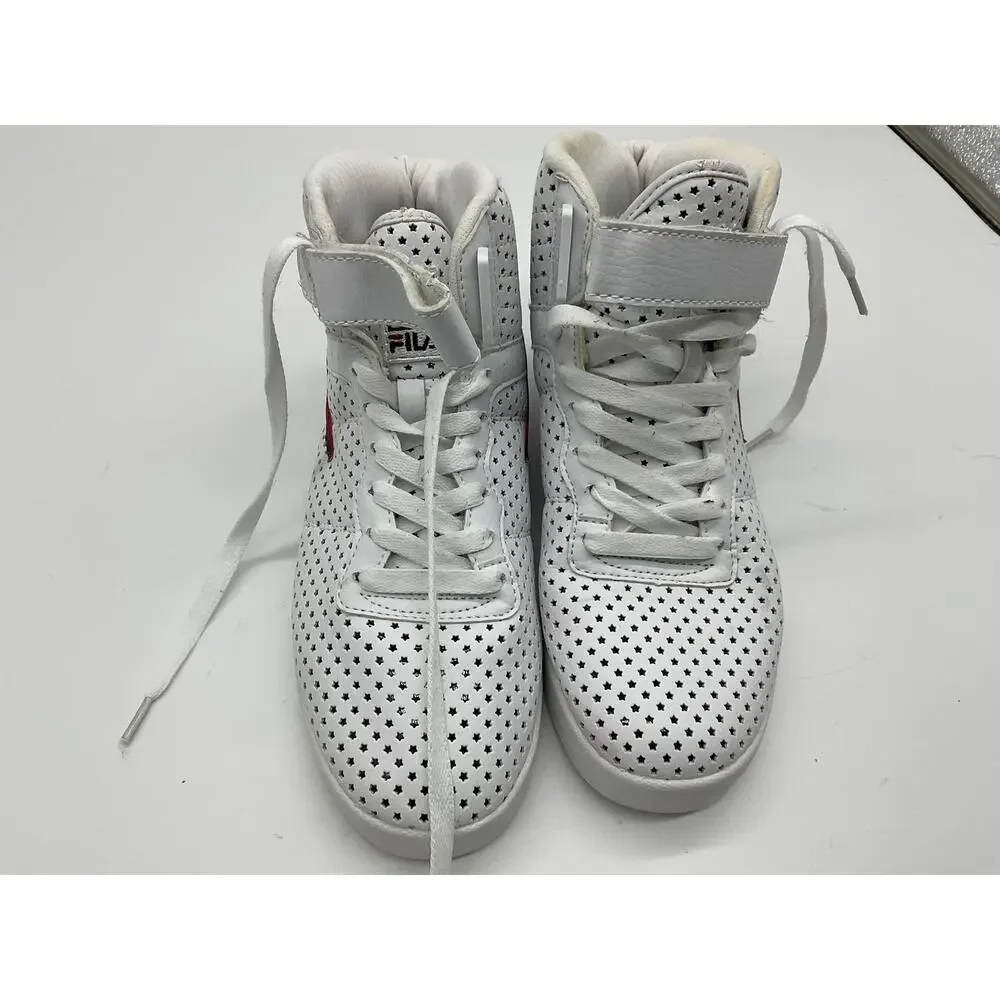 FILA‎ Shoes Mens 5.5 White Perforated High Top Strap Athletic Casual Sneakers